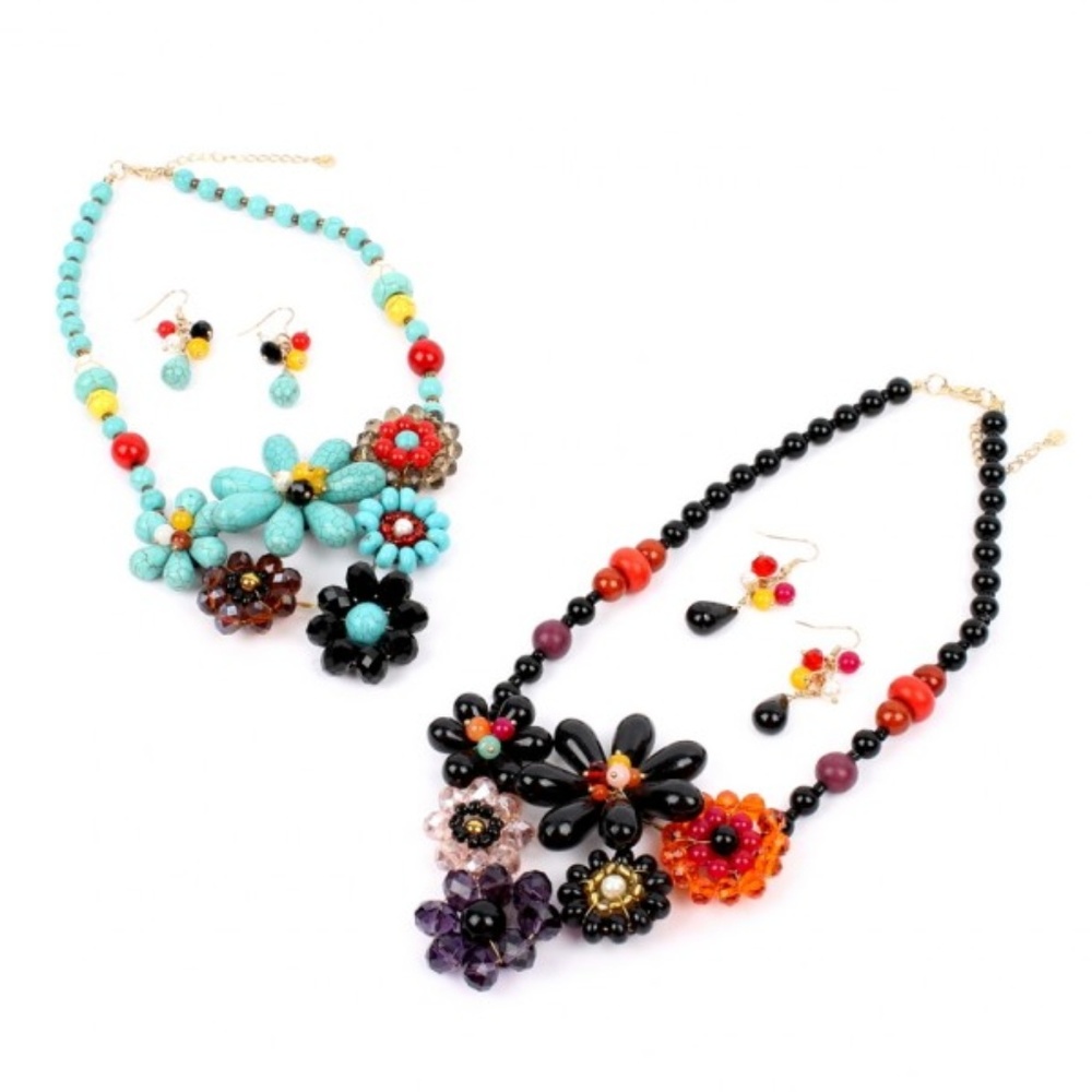 Flower Statement Necklace and Earrings Set